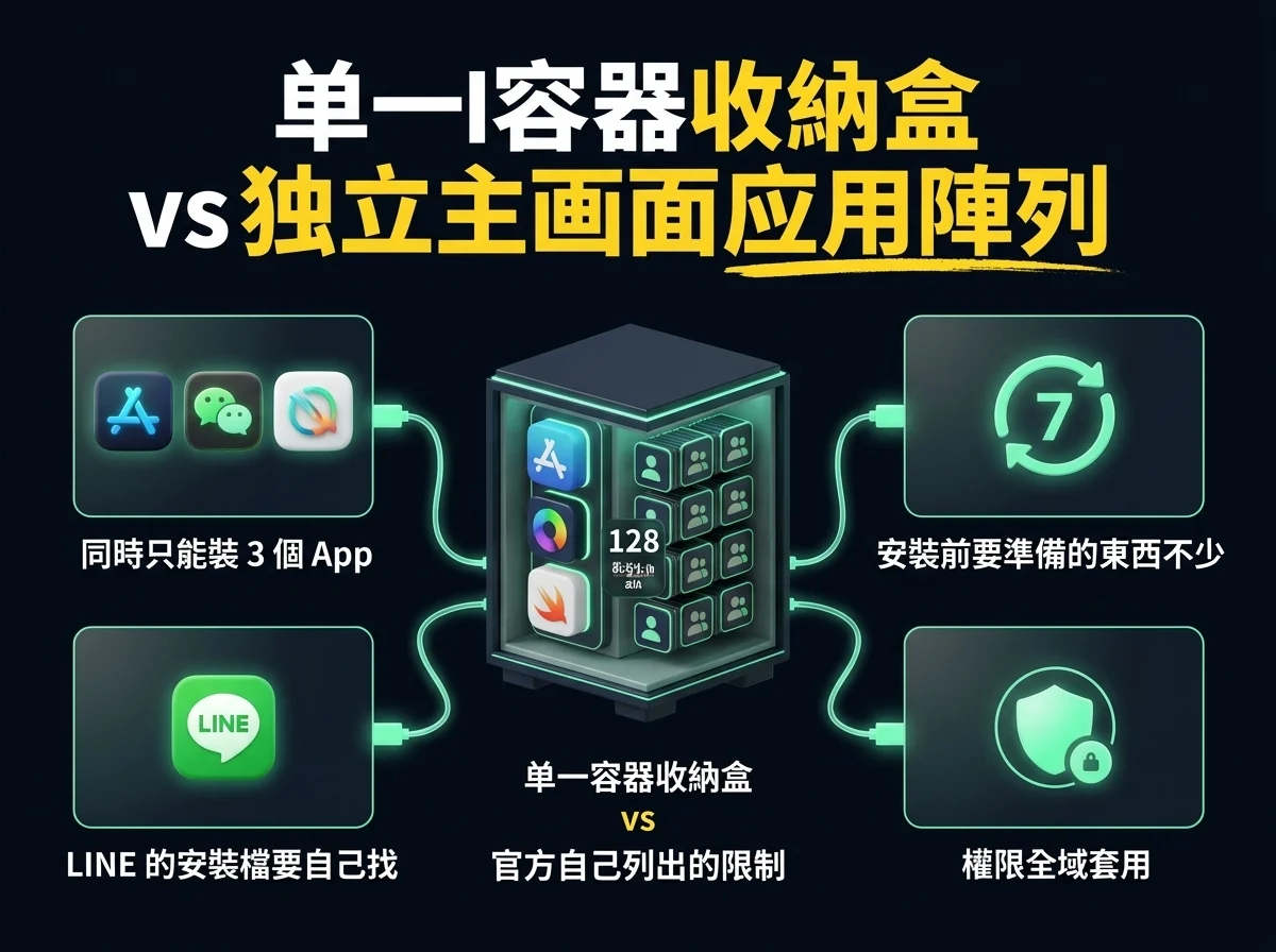 同時只能裝 3 個 App