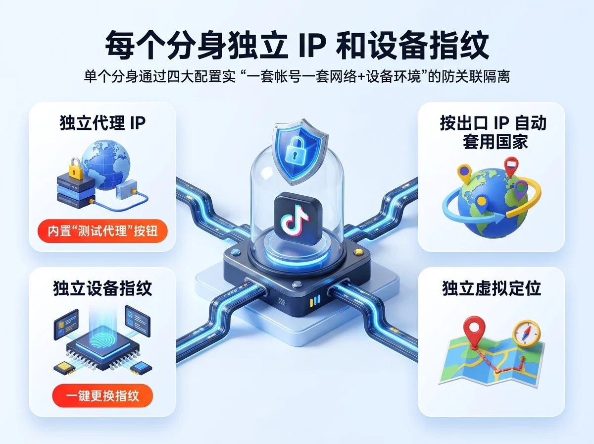每个分身独立 IP 和设备指纹